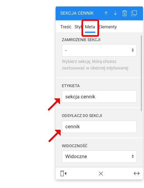 odsyłacz do sekcji przyjazny adres url